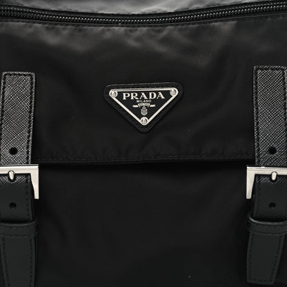 Prada Re-Nylon Vela Saffiano Double Buckle Messenger Shoulder Bag Black 7 of 9