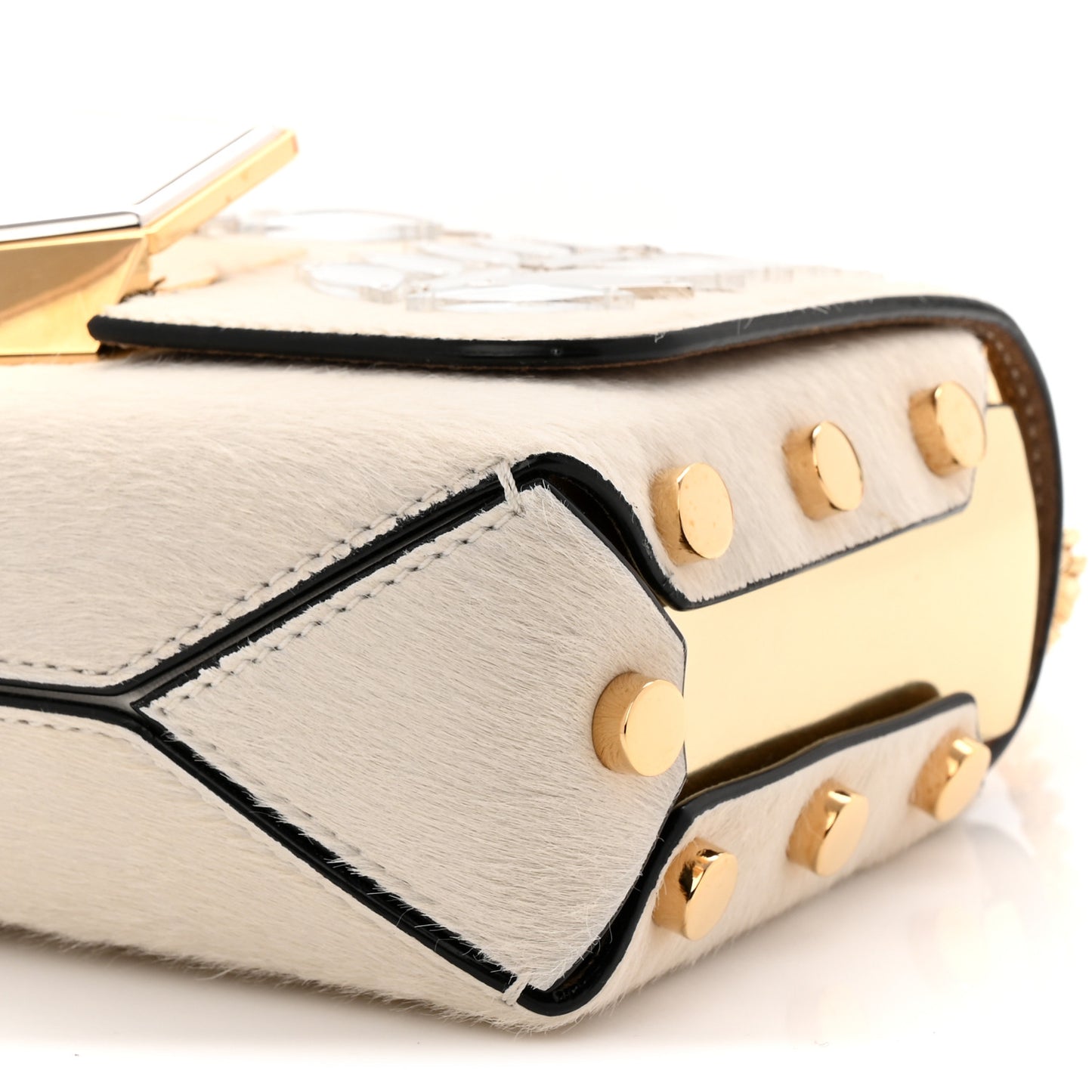 Calf Hair Mirror Embellished Lockett Petite Shoulder Bag White
