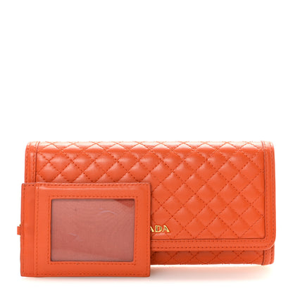 Prada Soft Calf Quilted Continental Flap Wallet Orange 3 of 7