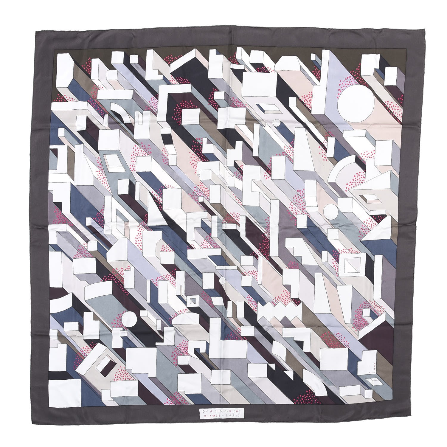 Hermes Silk On a Summer Day Shawl 140 Anthracite Gris Rose 1 of 4