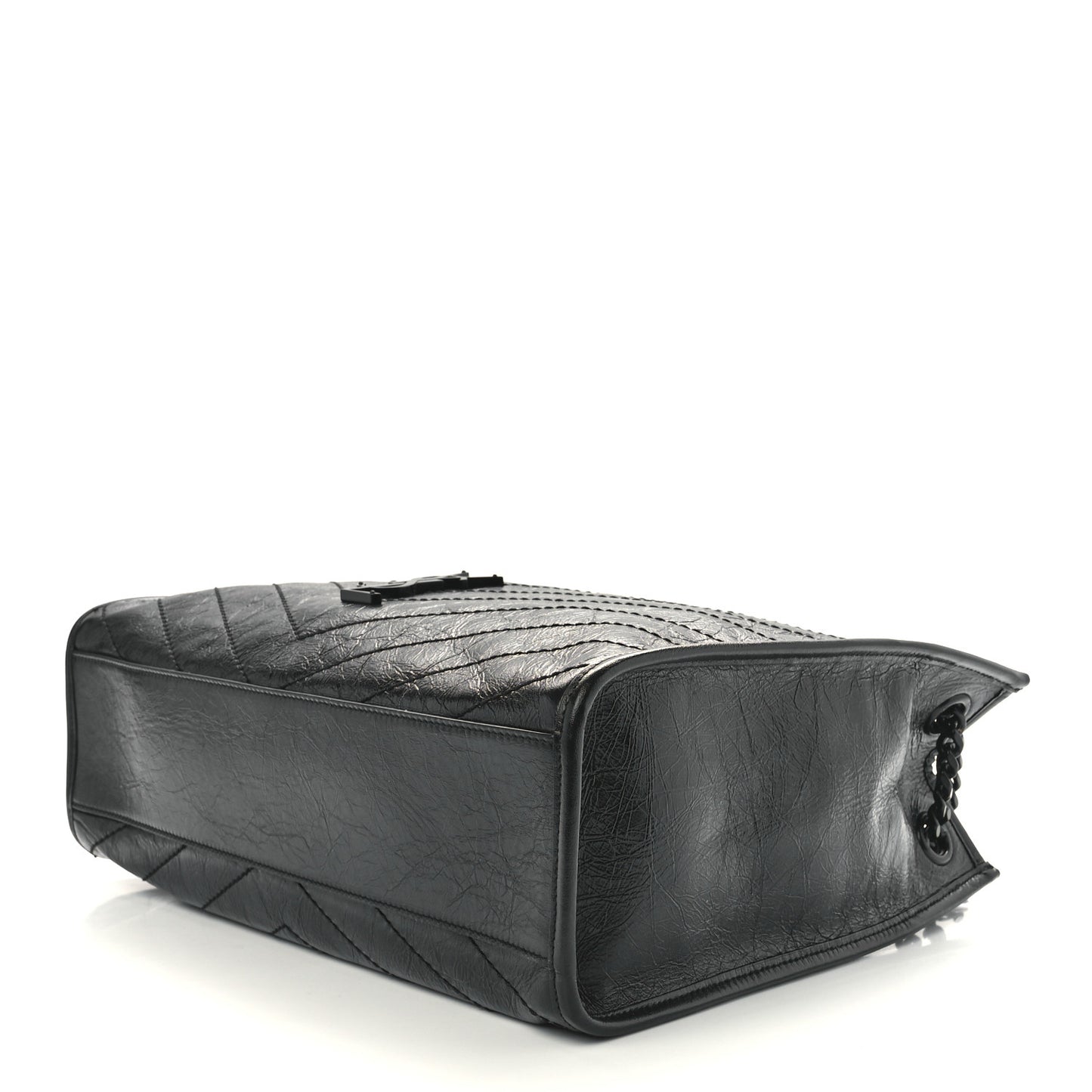 Crinkled Calfskin Matelasse Monogram Medium Niki Shopper Tote Black