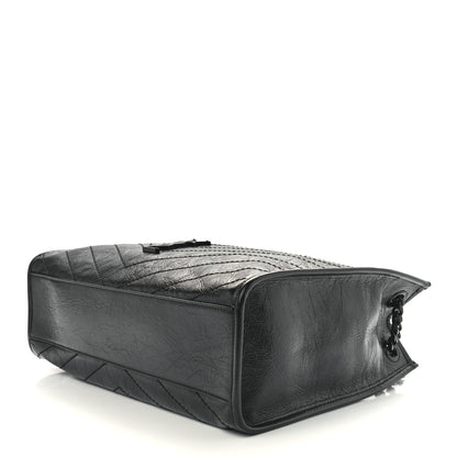 Saint Laurent Crinkled Calfskin Matelasse Monogram Medium Niki Shopper Tote Black 10 of 12