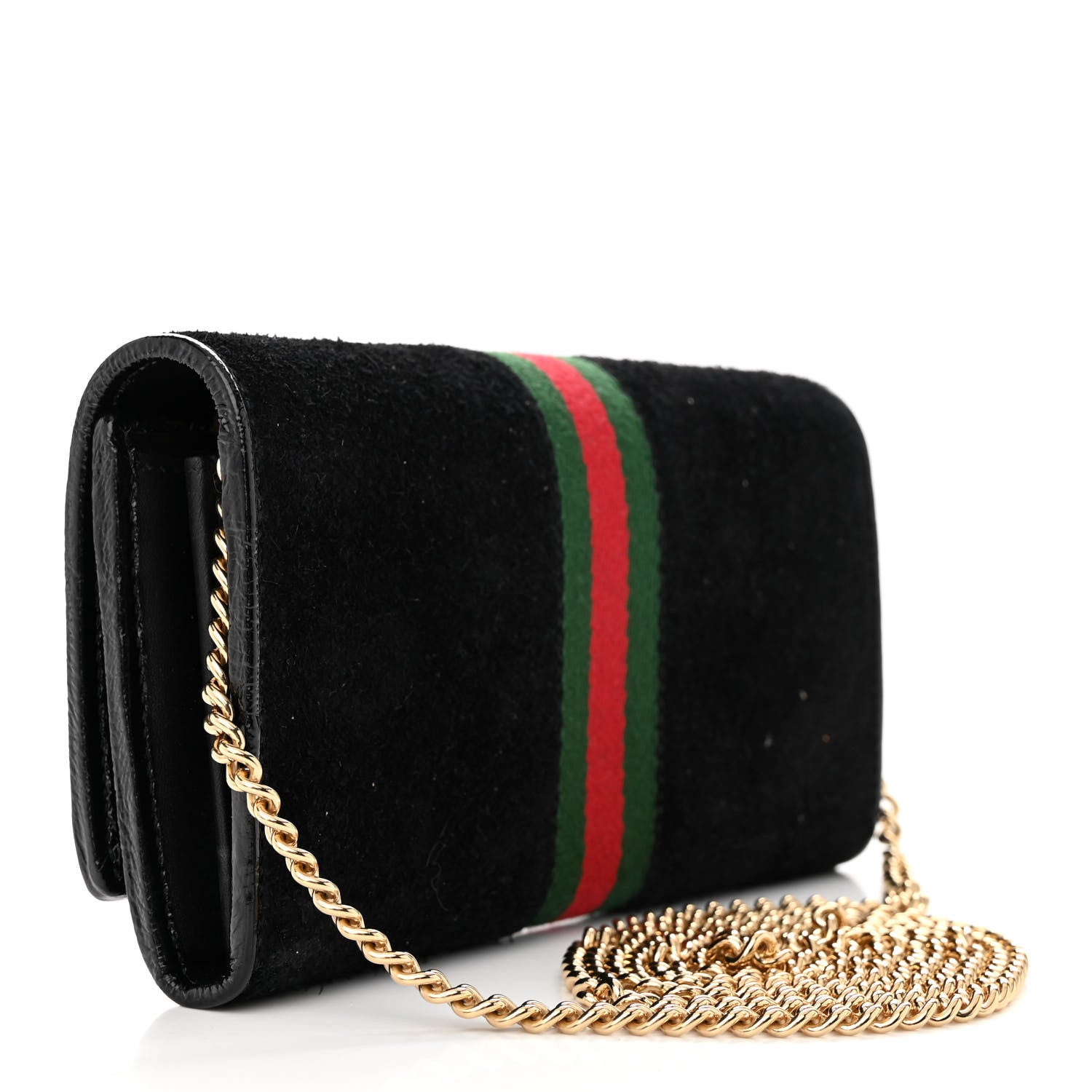 Gucci Suede Patent Web Ophidia Wallet On Chain Black 3 of 10