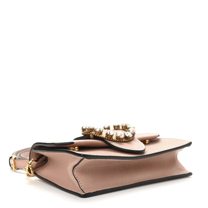Miu Miu Goatskin Madras Soft Calfskin Crystal Pearl Embellished Shoulder Bag Orchidea 4 of 9