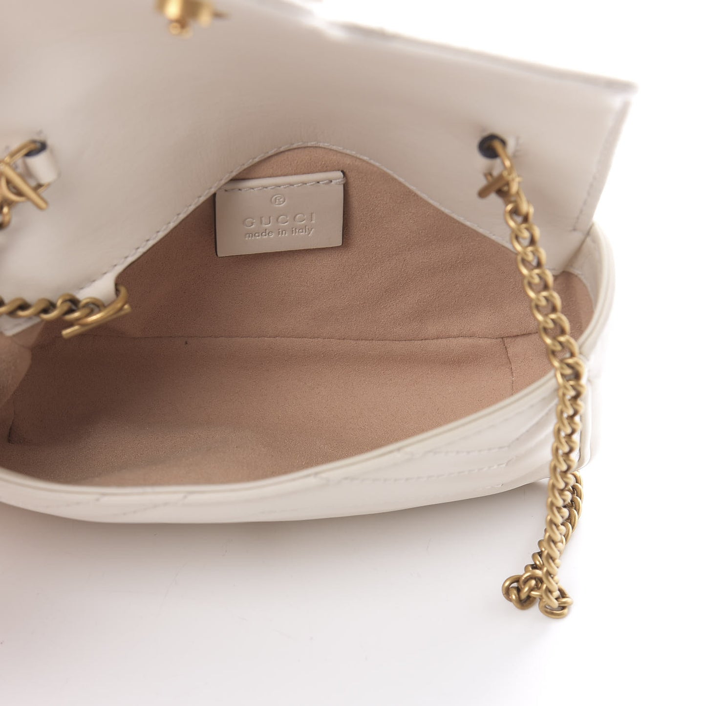 Calfskin Matelasse Super Mini GG Marmont Shoulder Bag White