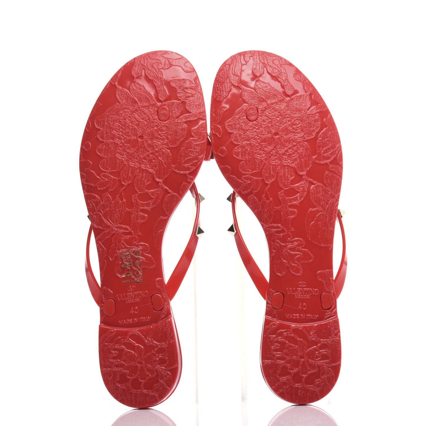 PVC Jelly Rockstud Bow Thong Sandals 40 Rosso Valentino