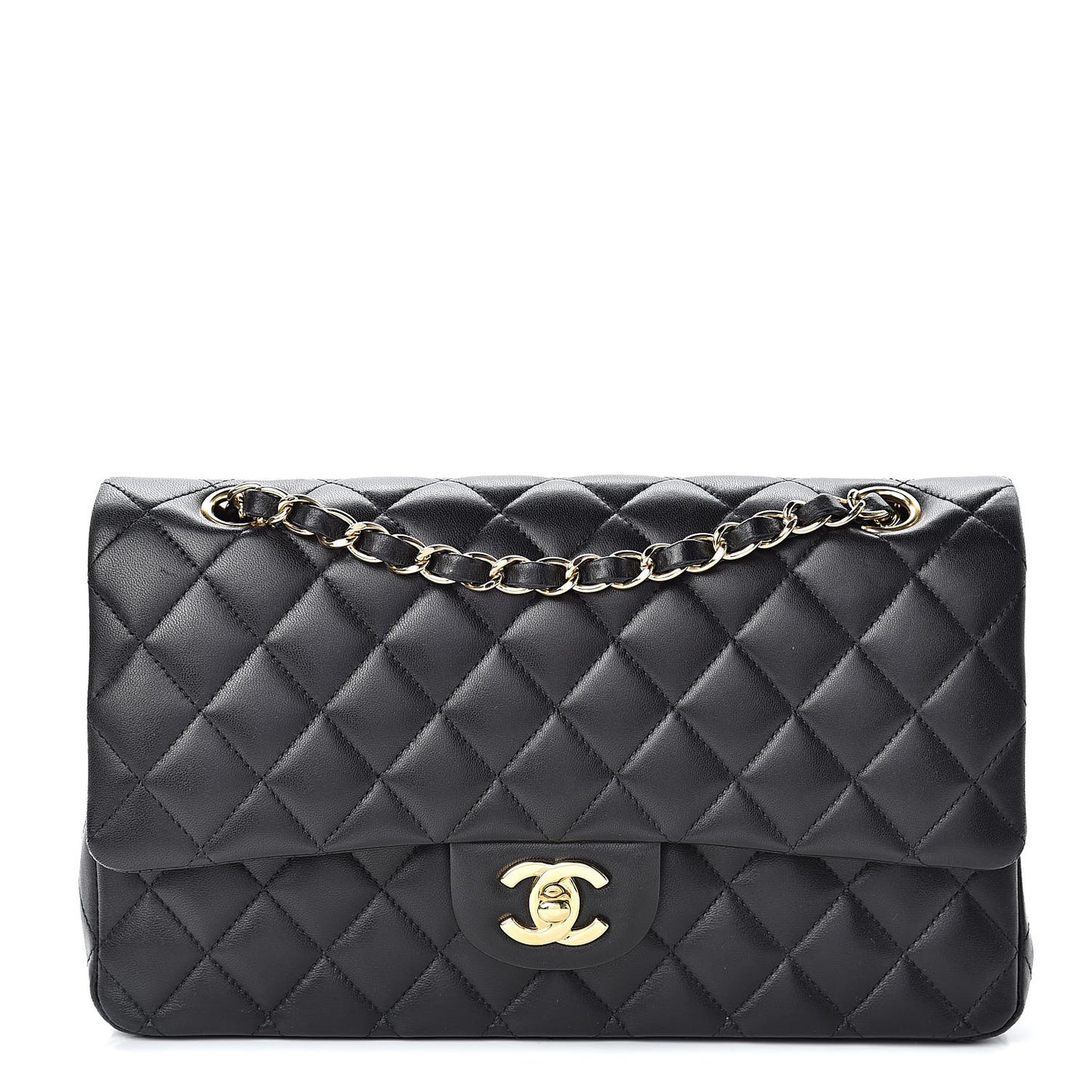Lambskin Quilted Medium Double Flap Black