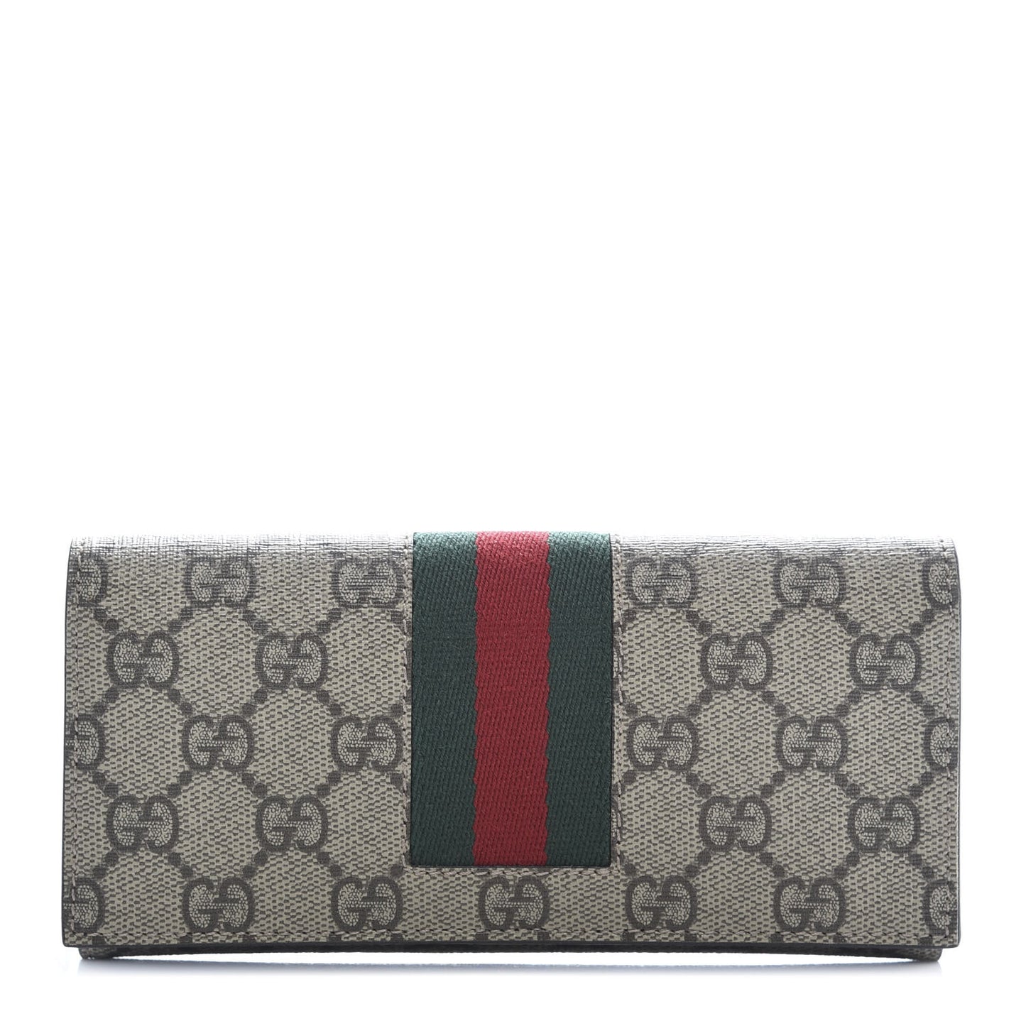 GG Supreme Monogram Selleria Calfskin Web New Web Continental Wallet Beige Ebony Cocoa
