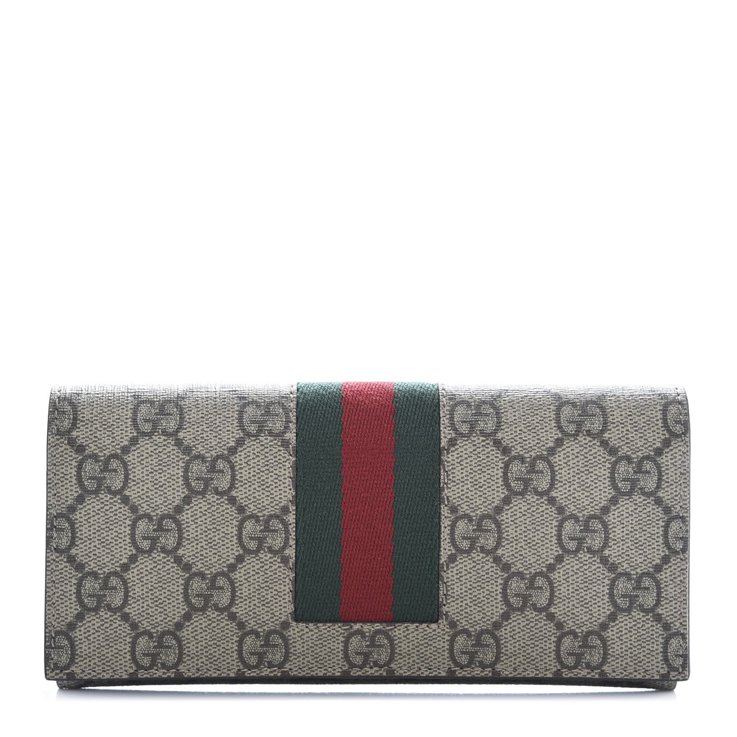 Gucci GG Supreme Monogram Selleria Calfskin Web New Web Continental Wallet Beige Ebony Cocoa 1 of 9