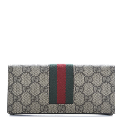 Gucci GG Supreme Monogram Selleria Calfskin Web New Web Continental Wallet Beige Ebony Cocoa 1 of 9