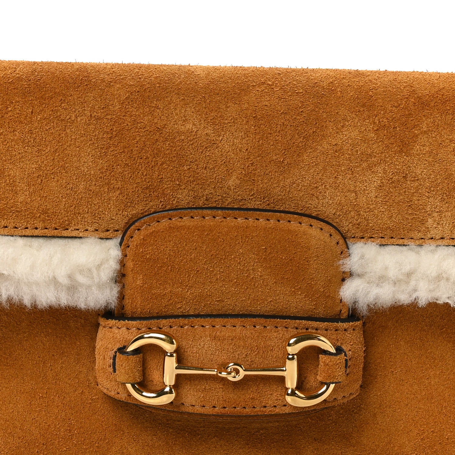 Gucci Suede Shearling Horsebit Mini 1955 Shoulder Bag Honey Beige Milk 10 of 12