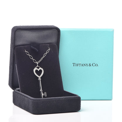 Tiffany 18K White Gold Diamond Mini Heart Key Charm Pendant Link Necklace 7 of 7