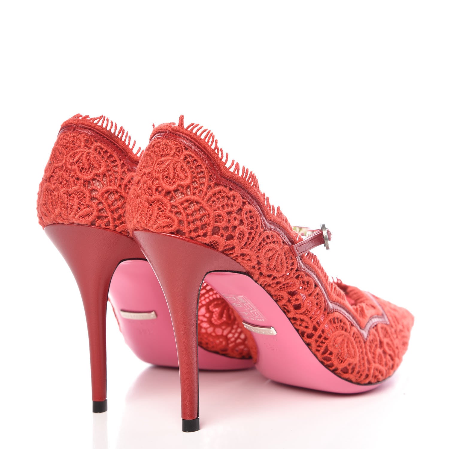 Gucci Lace Pizzo Venice Pumps 39.5 Hibiscus Red 4 of 10