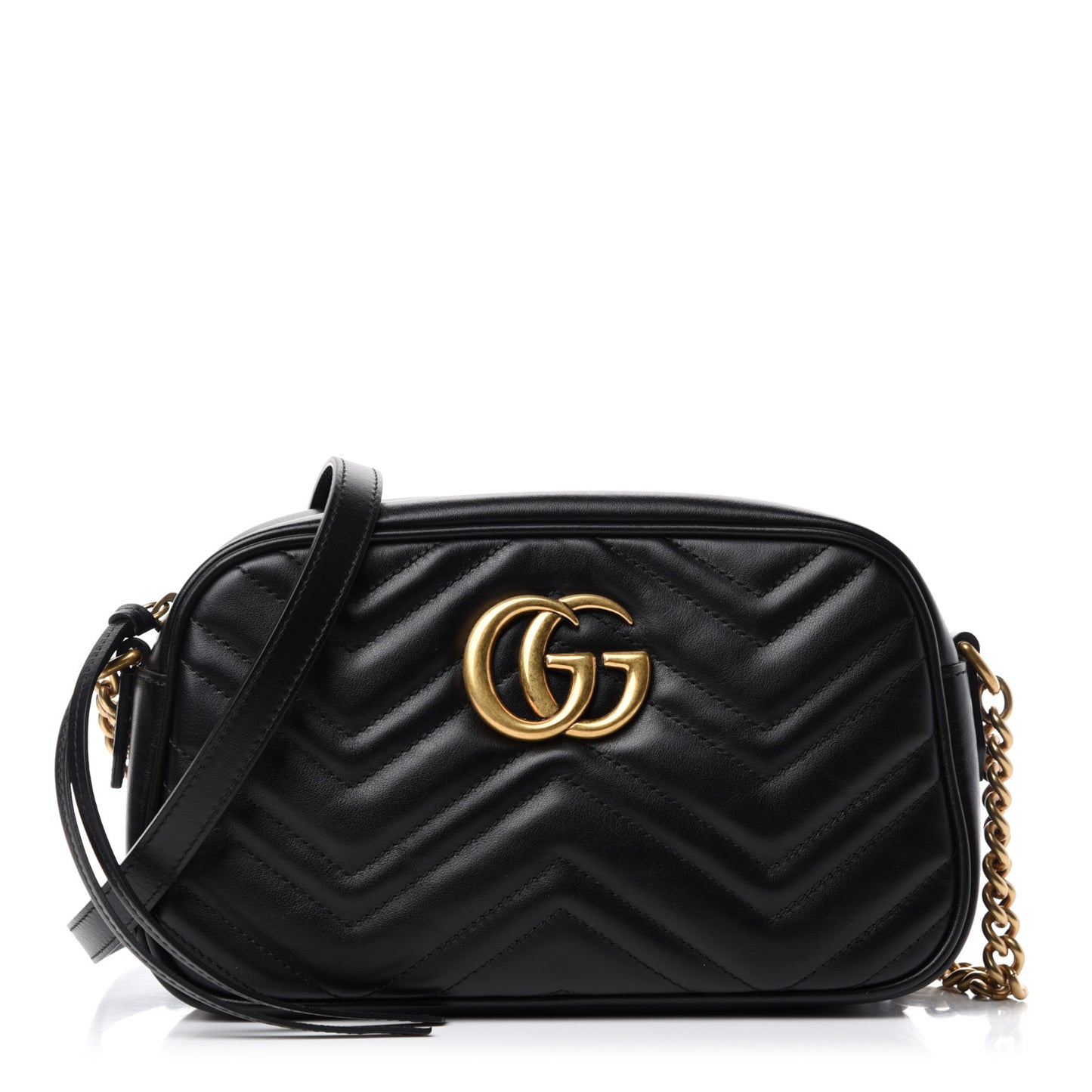 Calfskin Matelasse Small GG Marmont Chain Shoulder Bag Black