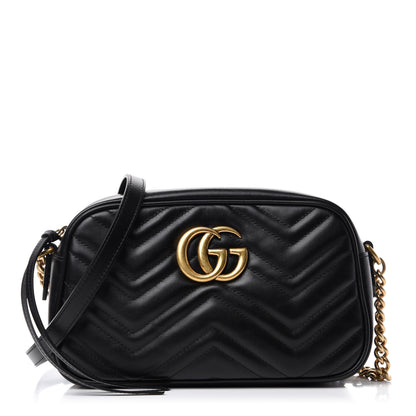 Gucci Calfskin Matelasse Small GG Marmont Chain Shoulder Bag Black 1 of 10
