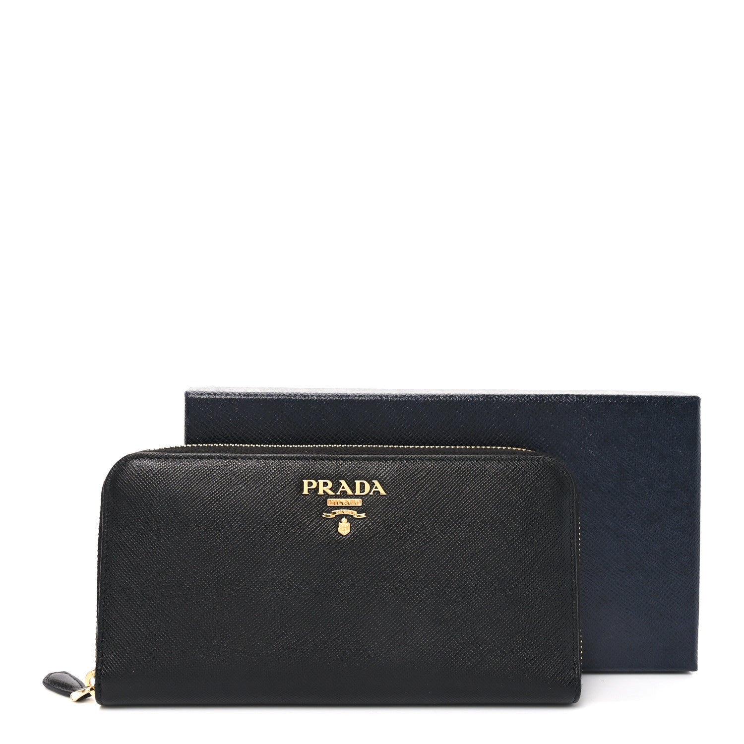 Prada Saffiano Metal Zip Around Wallet Black 7 of 7