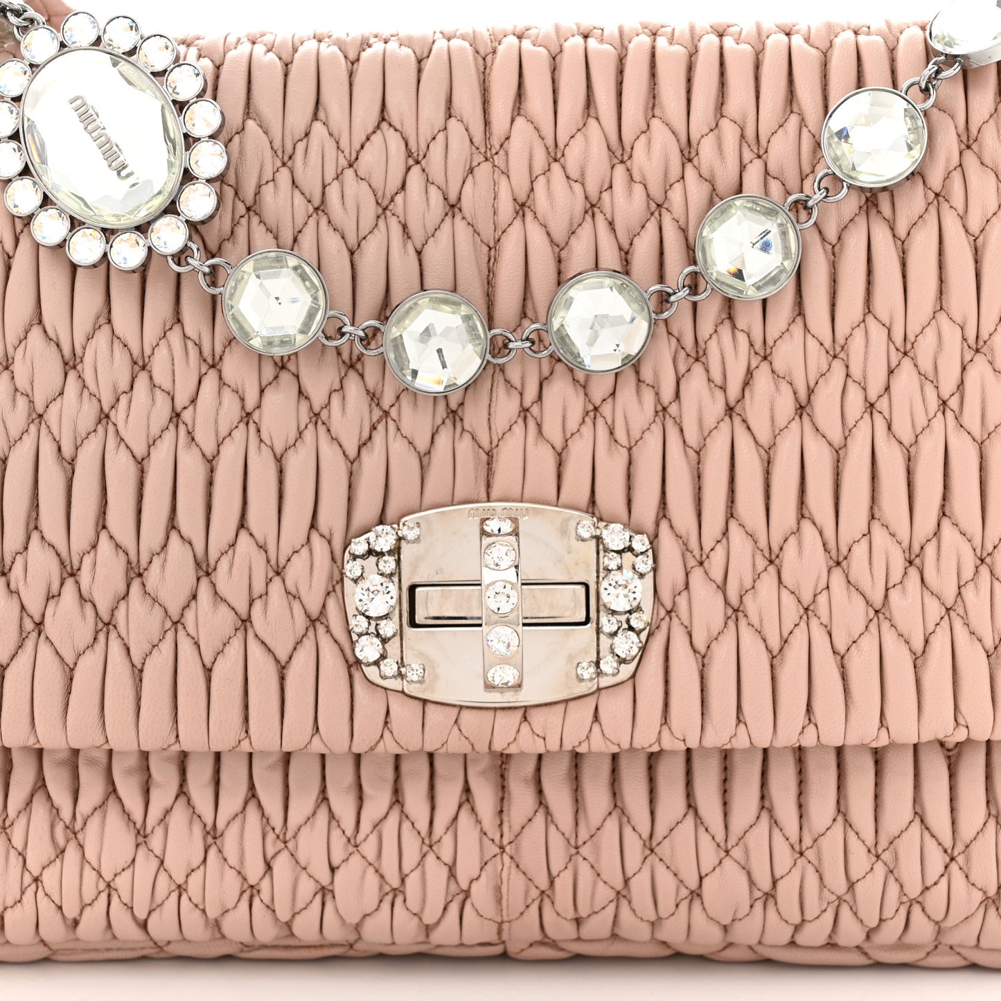 Nappa Matelasse Crystal Flap Clutch Cammeo
