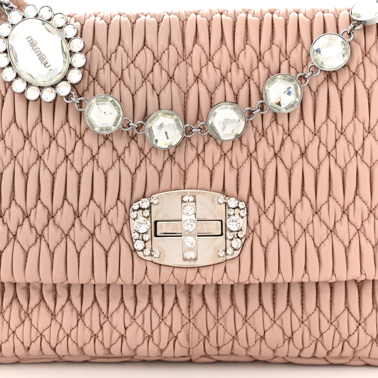 Miu Miu Nappa Matelasse Crystal Flap Clutch Cammeo 8 of 10