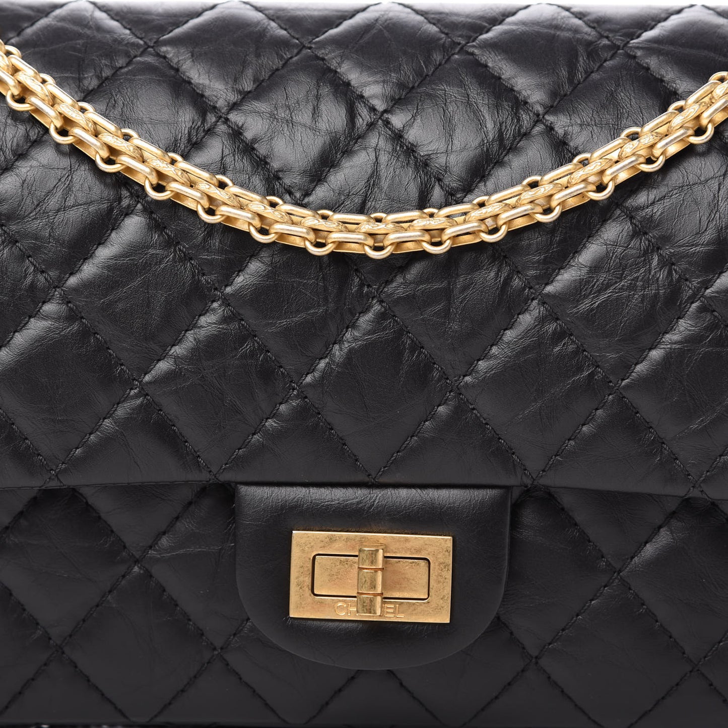 Aged Calfskin Quilted 2.55 Reissue 225 Flap Black