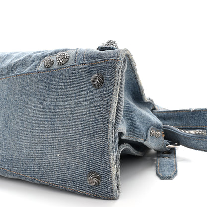 Balenciaga Washed Frayed Denim Crystal Neo Cagole City Handbag Blue 11 of 13
