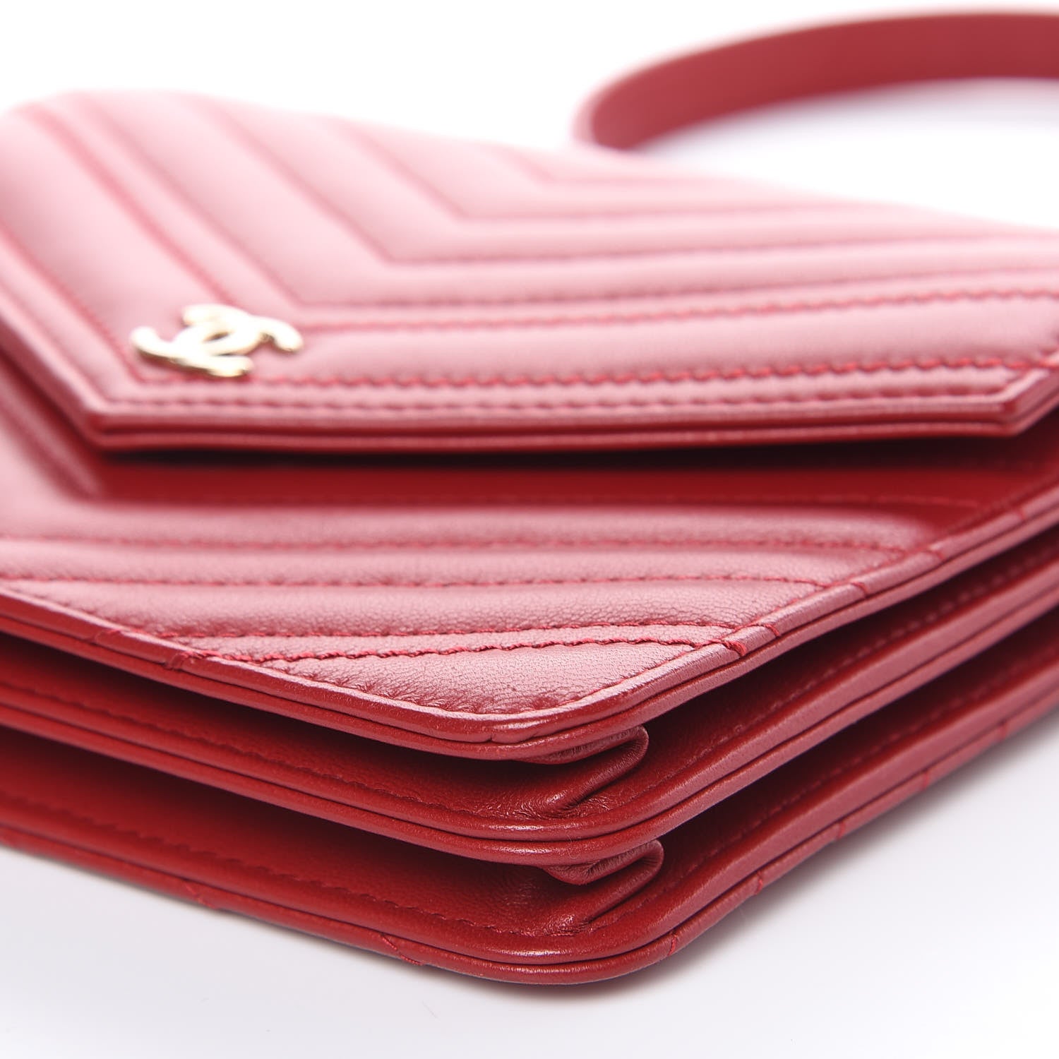 Chanel Lambskin Chevron Quilted Square Wallet On Chain WOC Red 10 of 11