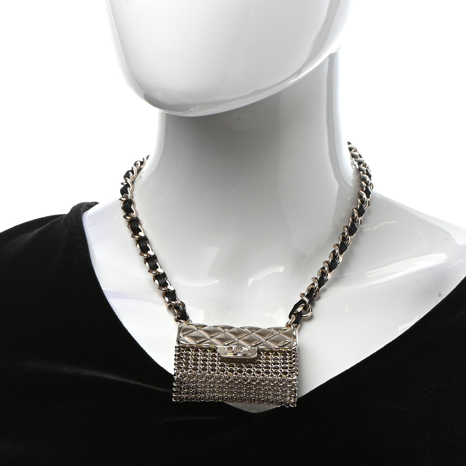 Chanel Metal Lambskin Chain Micro Bag Necklace Gold Black 2 of 6