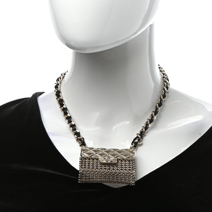 Chanel Metal Lambskin Chain Micro Bag Necklace Gold Black 2 of 6