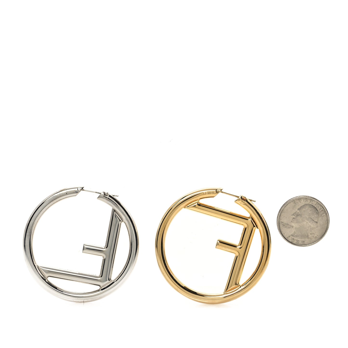 Metal FF Hoop Earrings Gold Silver