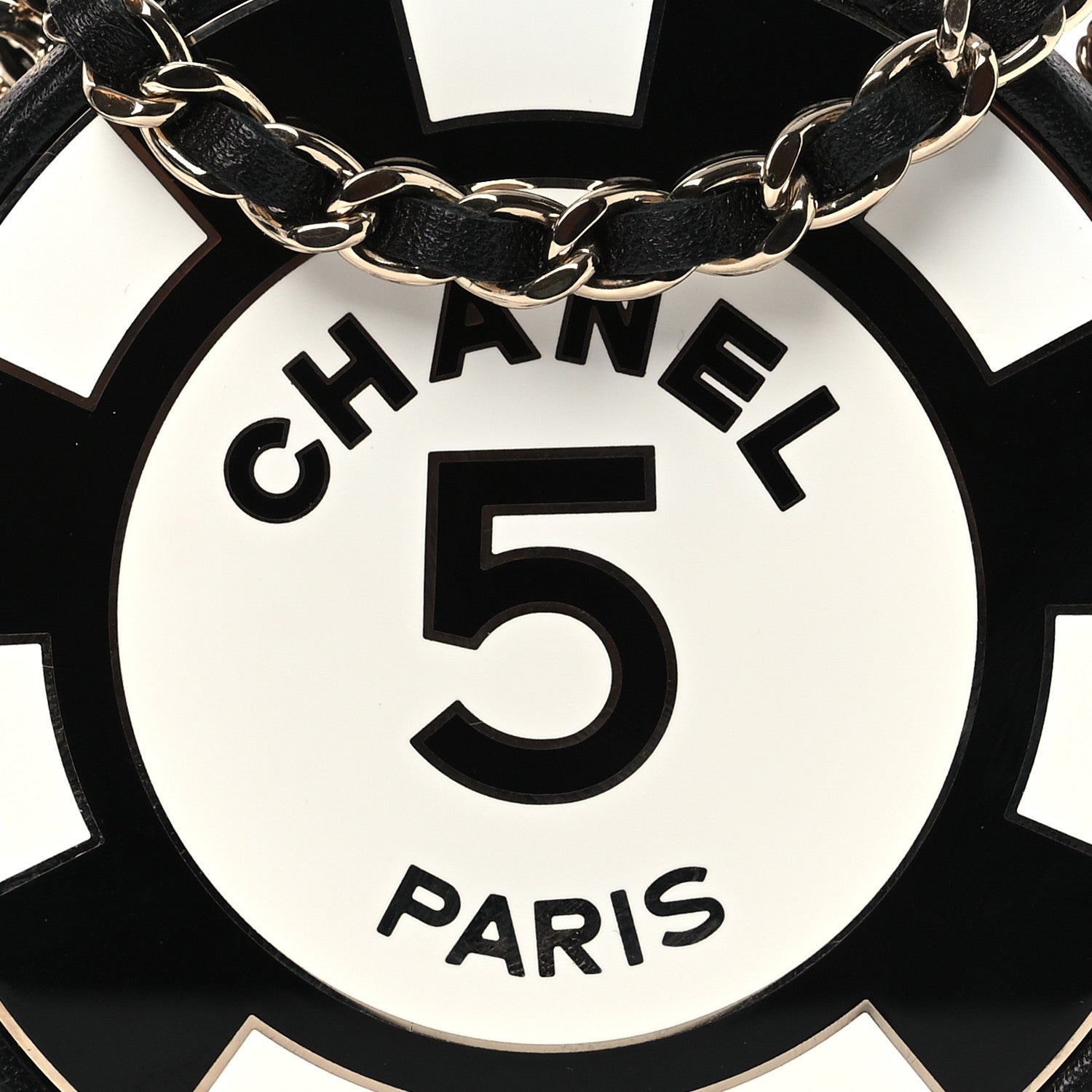 Chanel Lambskin Enamel Quilted Round Poker Chip Clutch With Chain Black White 9 of 12