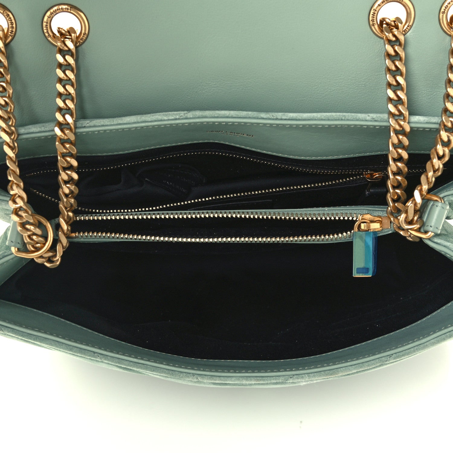 Saint Laurent Suede Y Quilted Monogram Medium Loulou Chain Satchel Deep Green 5 of 11