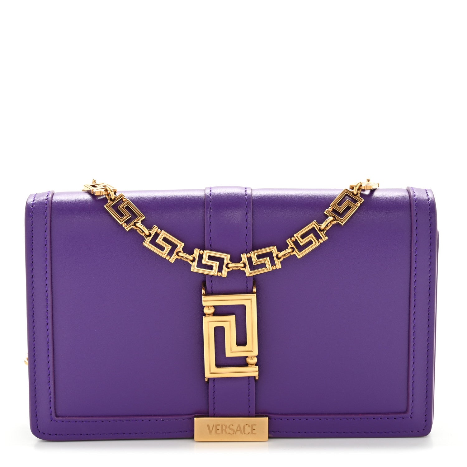 Versace Calfskin Greca Goddess Wallet On Chain Dark Orchid 1 of 12
