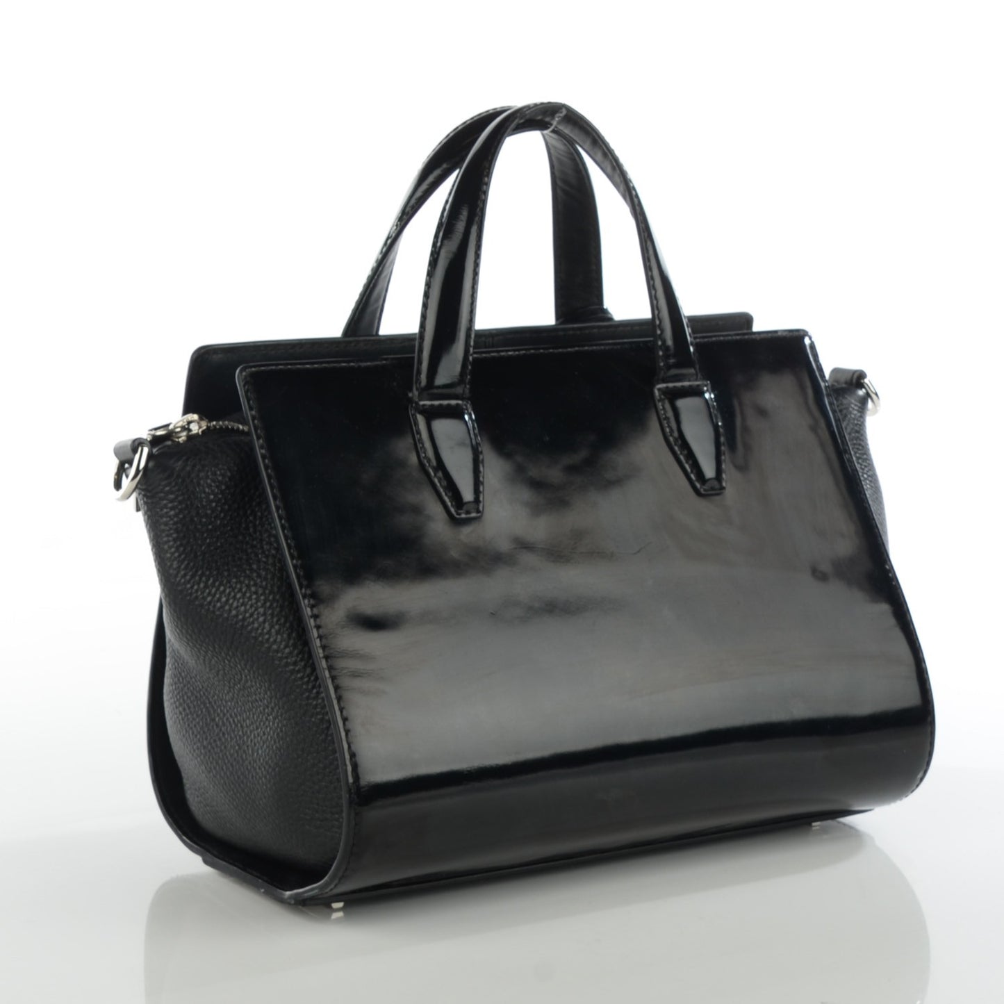 Patent Calfskin Mini Pelican Satchel Black