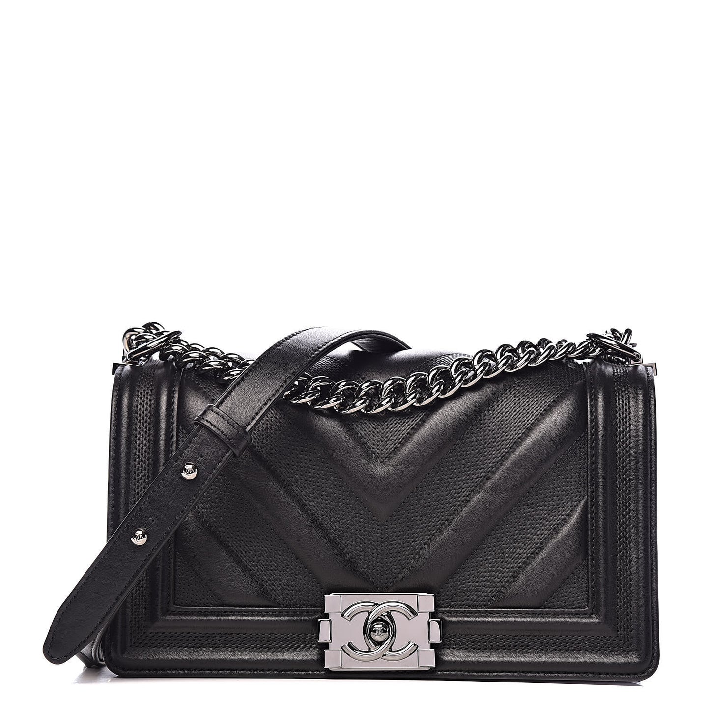 Calfskin Chevron Medium Boy Flap Black