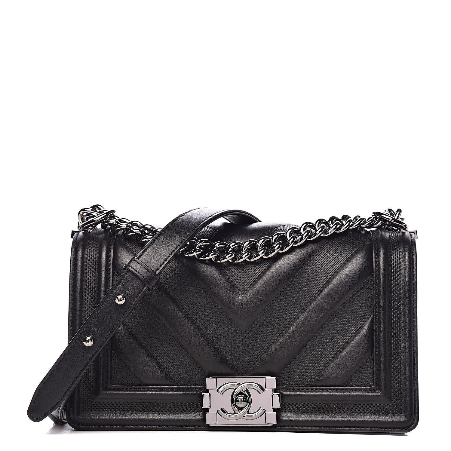Chanel Calfskin Chevron Medium Boy Flap Black 1 of 11