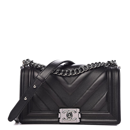 Chanel Calfskin Chevron Medium Boy Flap Black 1 of 11