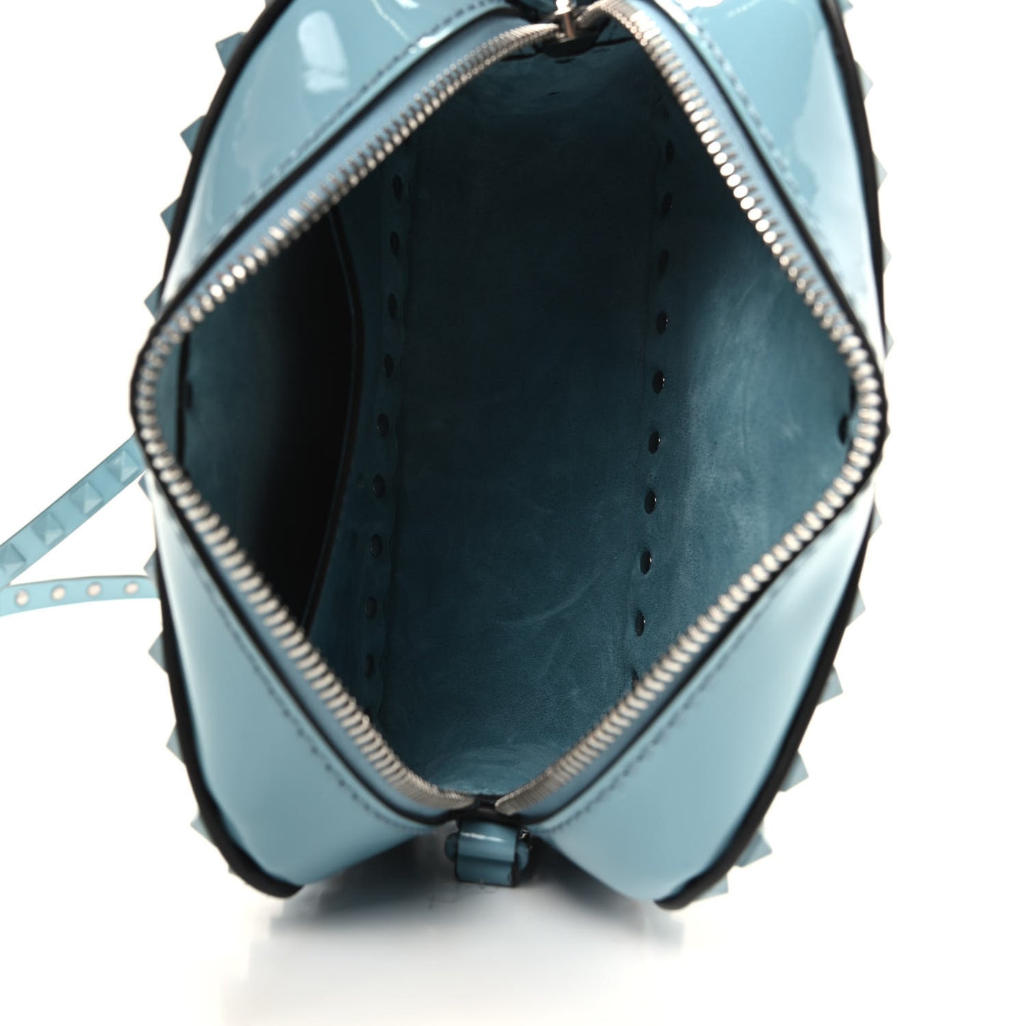 Patent Monochrome Rockstud Camera Crossbody Bag Atlantique