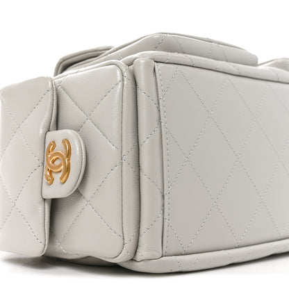 Chanel Shiny Lambskin Quilted Large Trendy Pockets Hobo Light Grey 8 of 9