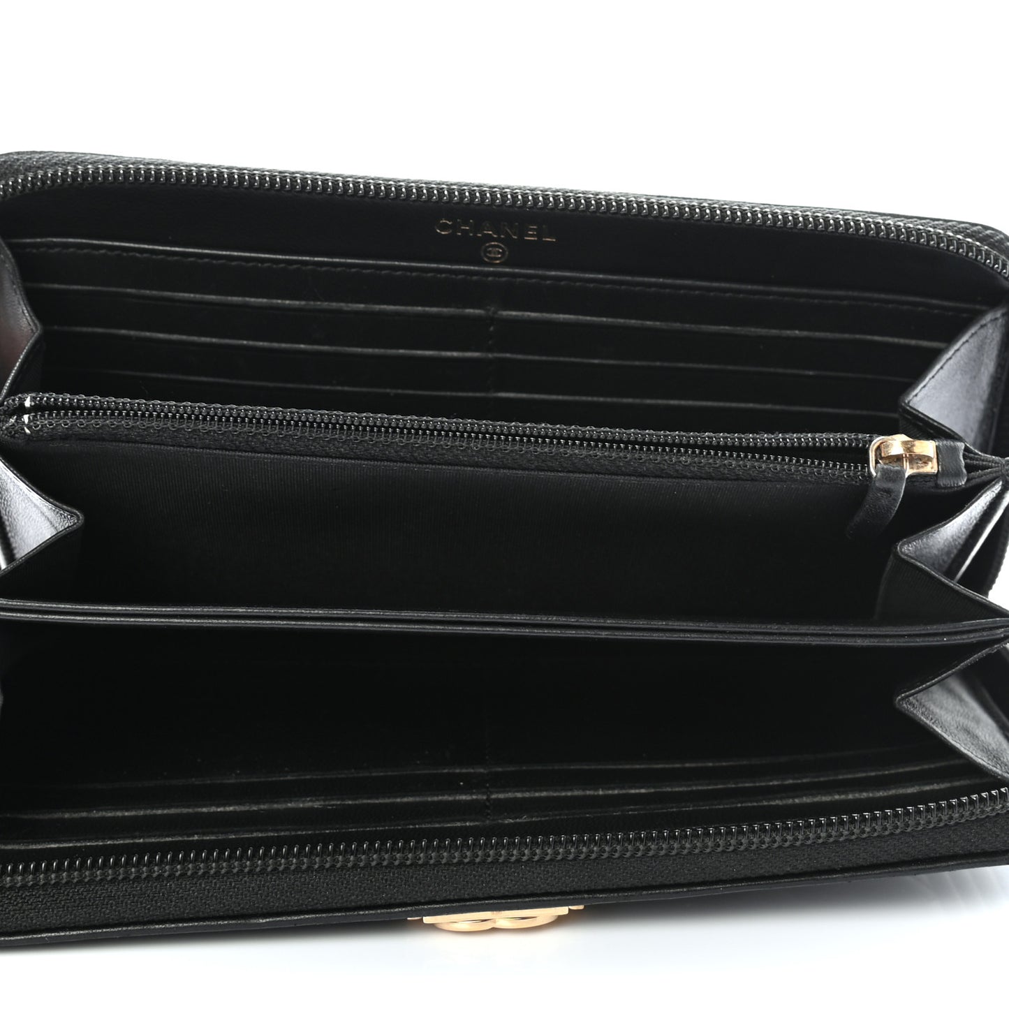 Lambskin Quilted Boy Zip Around Wallet Black