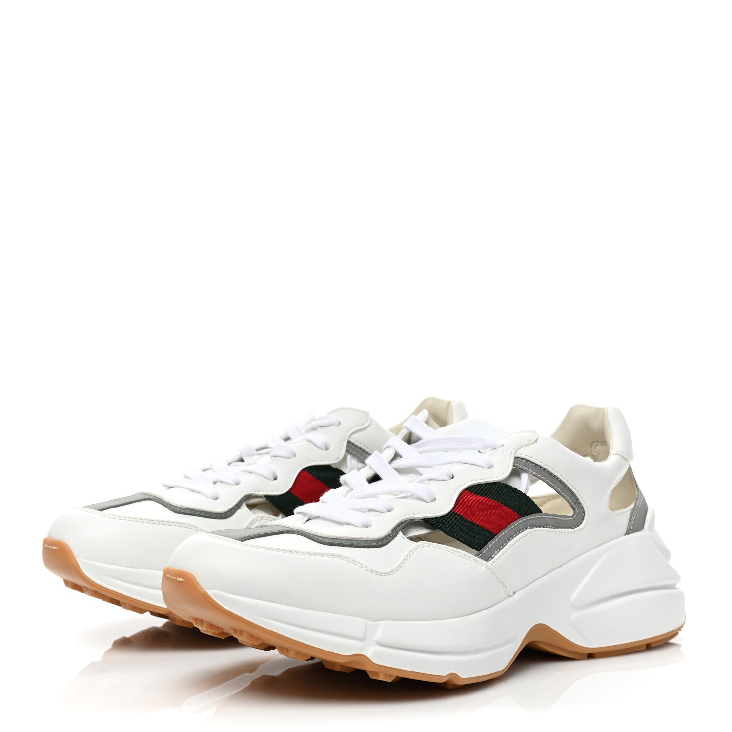 Gucci Demetra Web Womens Rhyton Cut Out Sneakers 42 Great White Grey 3 of 10
