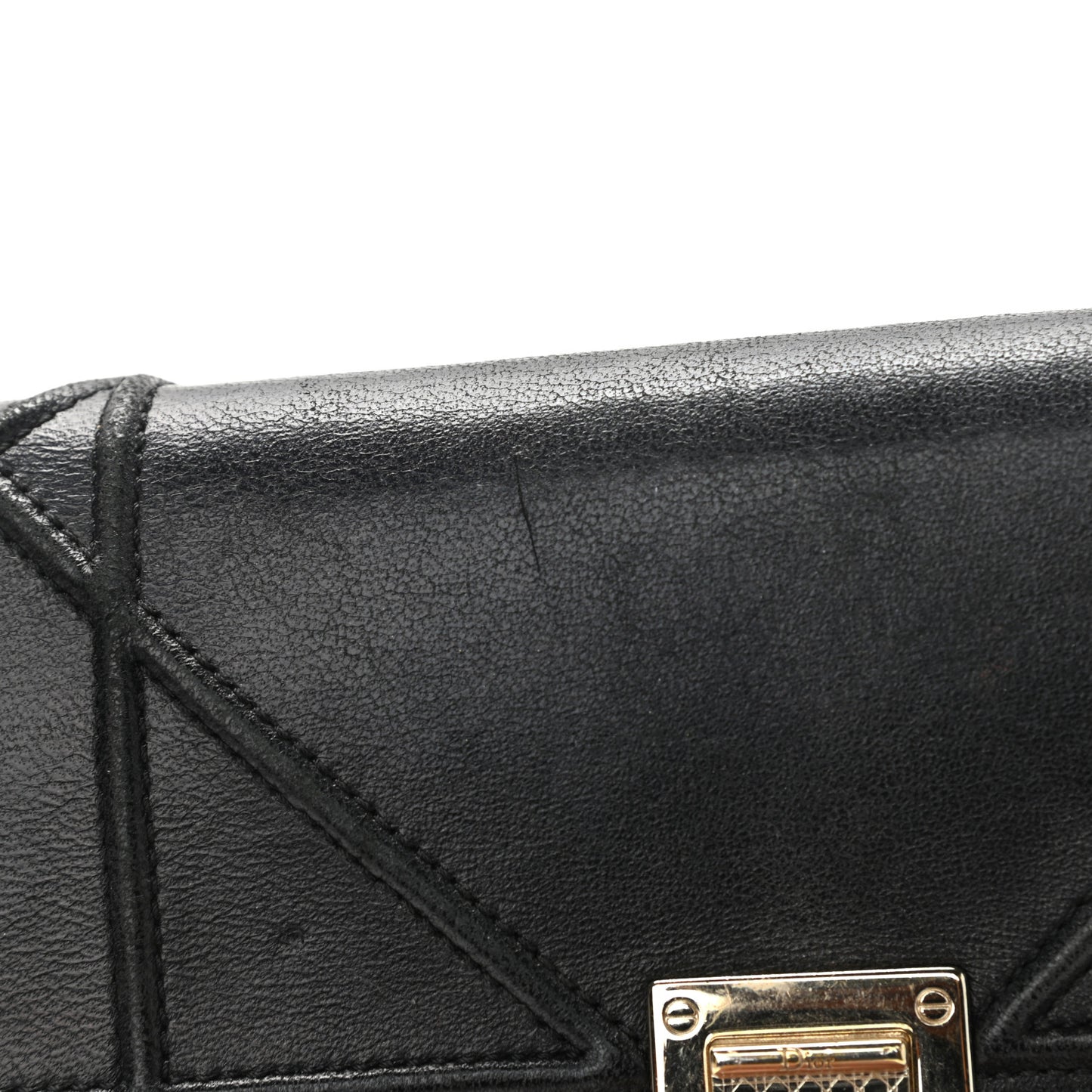 Grained Calfskin Diorama Wallet on Chain Pouch Black