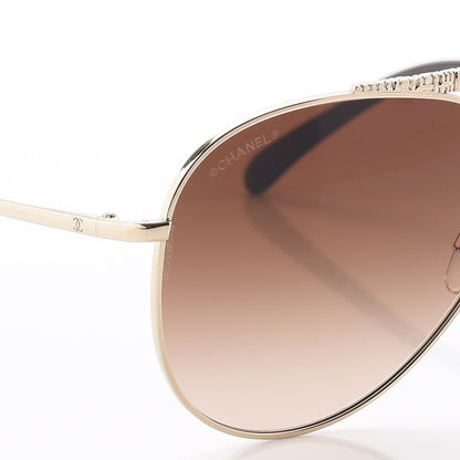 Chanel Aviator Metallic Pilot Sunglasses 4231 Gold 5 of 8