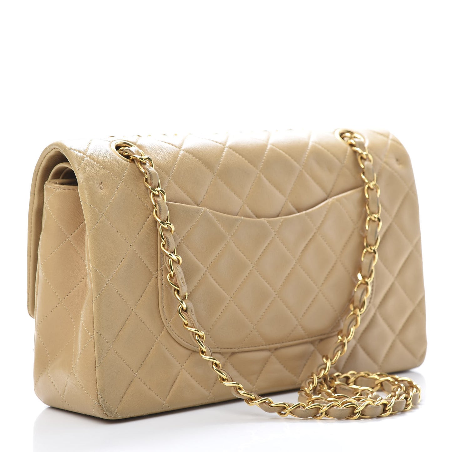 Lambskin Quilted Medium Double Flap Beige