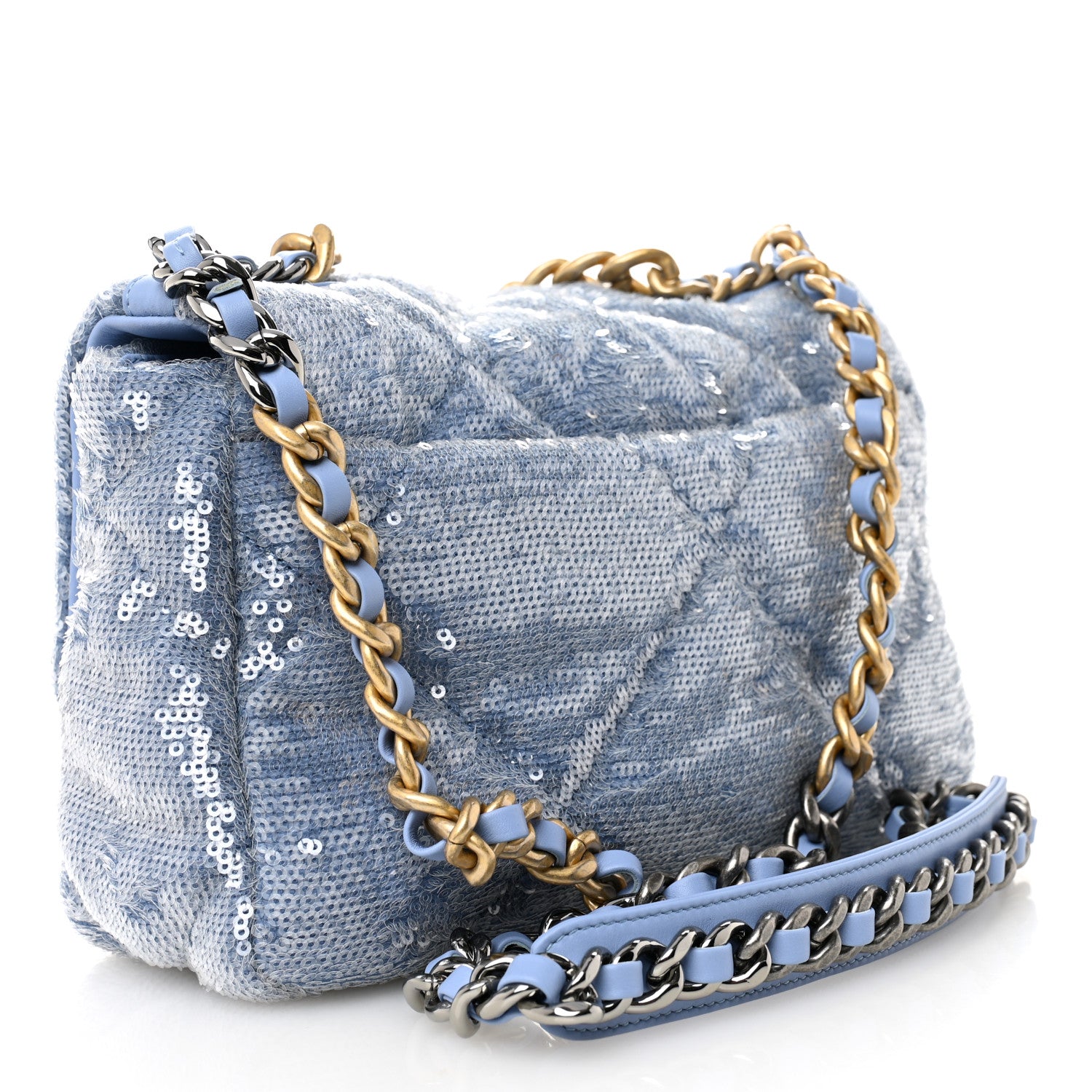 Chanel Sequin Quilted Medium Chanel 19 Flap Light Blue 3 of 10