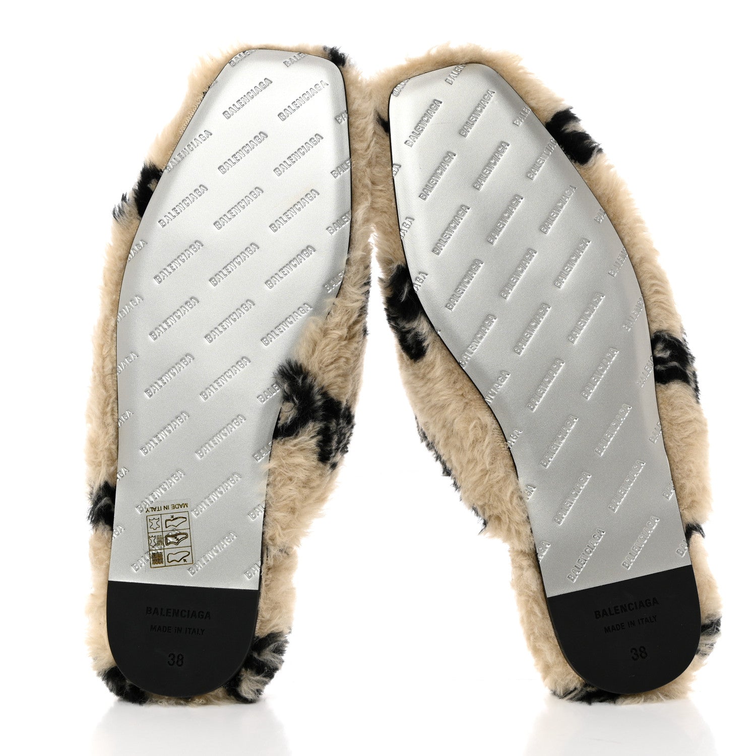 Balenciaga Faux Fur Allover Logo Teddy 5mm Mules 38 Beige Black 6 of 8