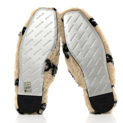 Balenciaga Faux Fur Allover Logo Teddy 5mm Mules 38 Beige Black 6 of 8