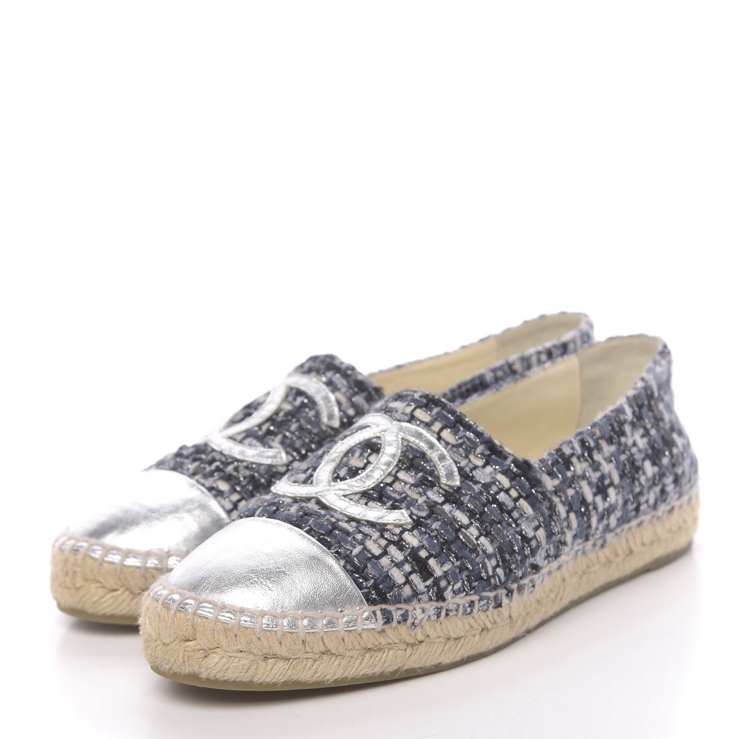 Metallic Tweed Lambskin CC Espadrilles 39 Blue Black Silver