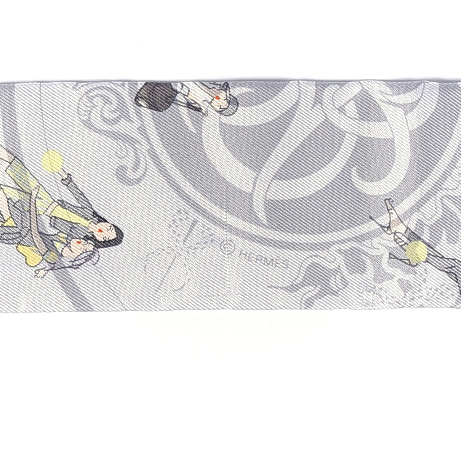Hermes Silk Ex-Libris Les Parisiennes Twilly Gris Perle Jaune 5 of 6