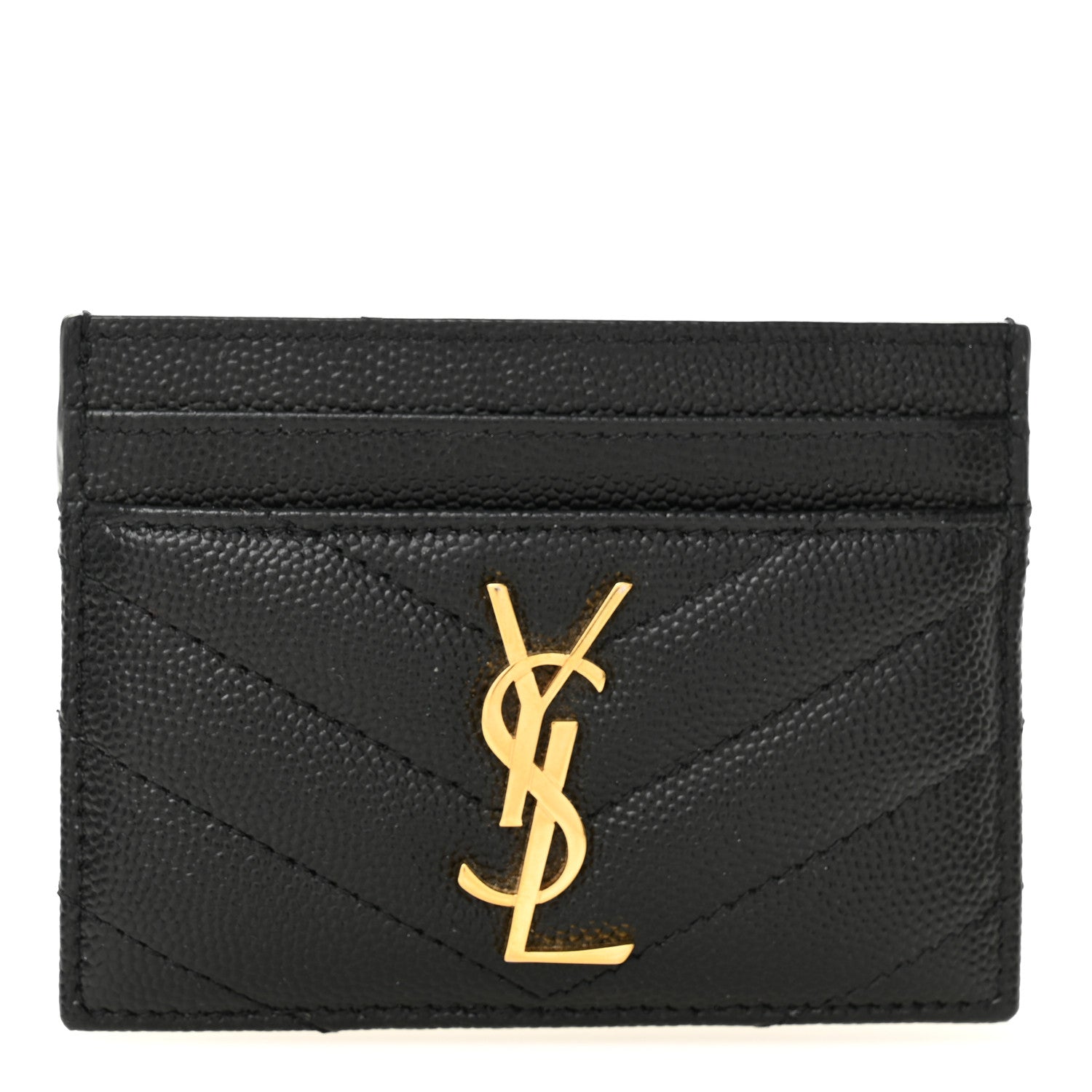 Saint Laurent Grain De Poudre Matelasse Chevron Monogram Credit Card Case Black 1 of 8