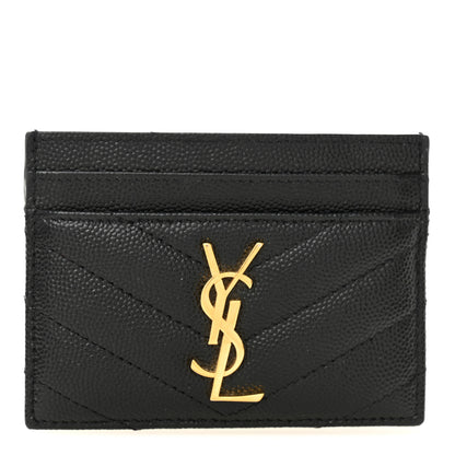 Saint Laurent Grain De Poudre Matelasse Chevron Monogram Credit Card Case Black 1 of 8