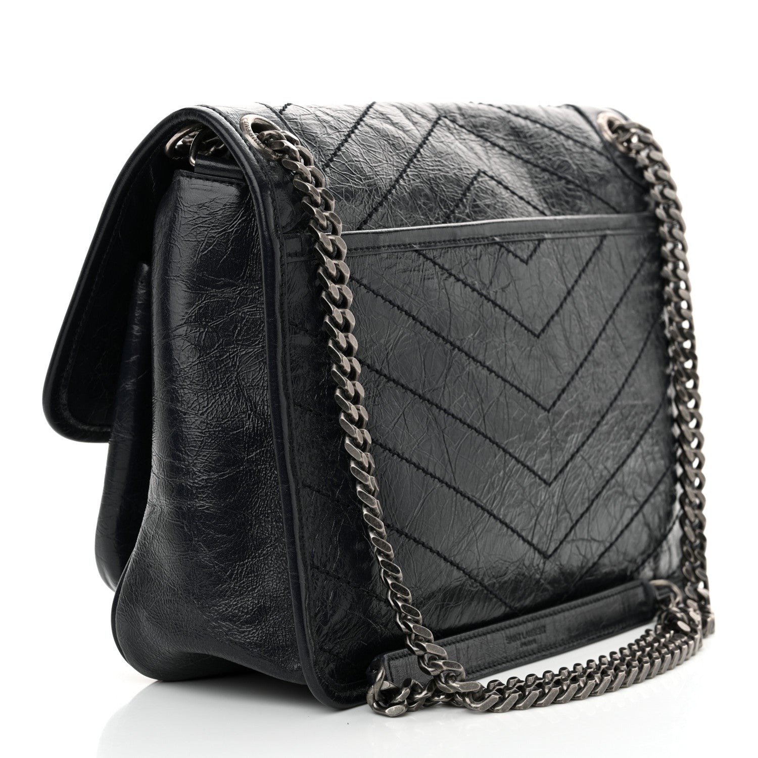 Saint Laurent Crinkled Calfskin Matelasse Monogram Medium Niki Chain Satchel Deep Marine 3 of 10